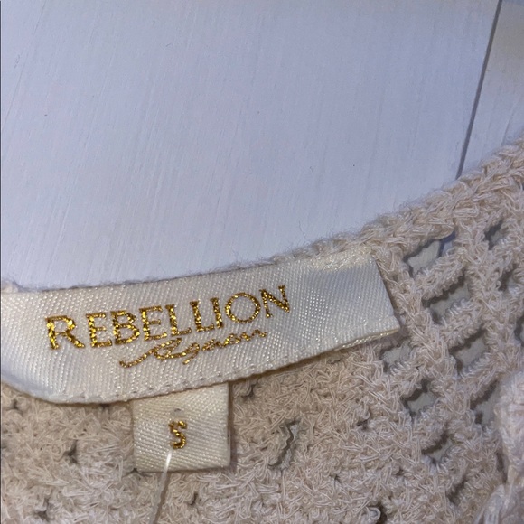 Rebellion Cream Crochet Crop Top with Red Cherry Accents - Picture 2 of 5